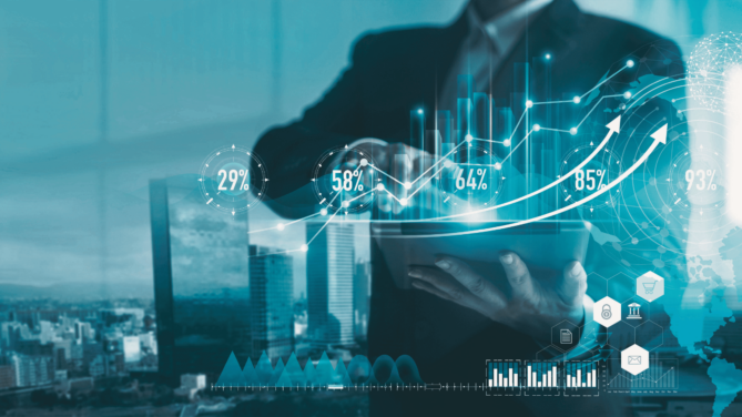 Executive looking at chart with increasing percentages