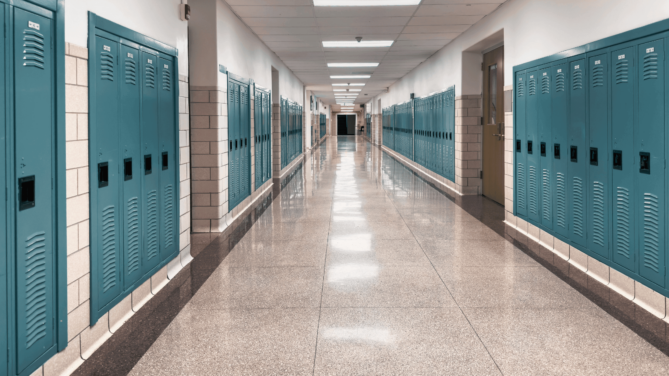 Image of school hallway lined with lockers.